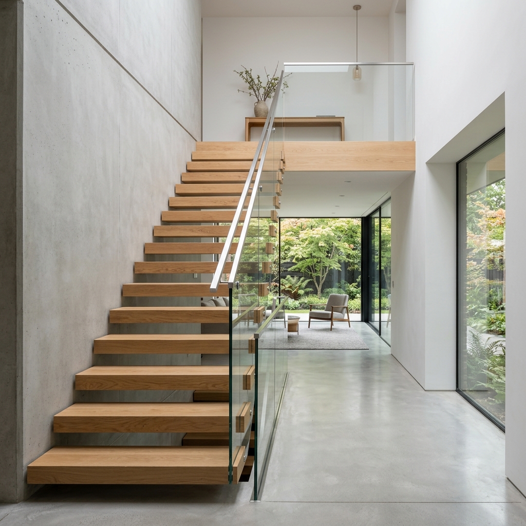Escalera de madera moderna en Burgos